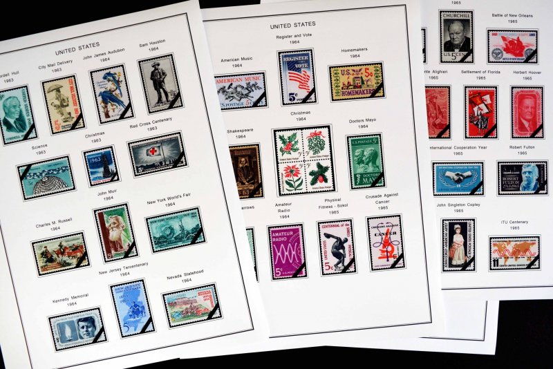 COLOR PRINTED U.S.A. 1920-1965 STAMP ALBUM PAGES (66 illustrated pages)