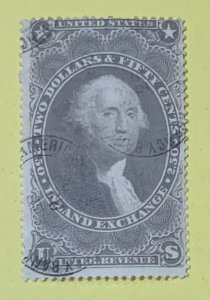 USA 1862-71 FIRST ISSUE REVENUE $2.50 GREY HANDSTAMP CANCELLATION