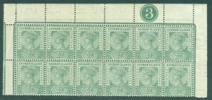 SG 1a Cayman Islands 1900. ½d pale green plate 4 block of 12. Top right sheet...