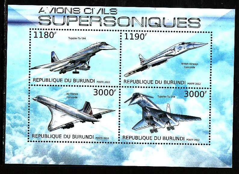 Burundi-Sc#1257- id9-unused NH sheet-Planes-Supersonic-2012-