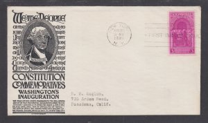 US Planty 854-38 FDC. 1939 3c Washington's Inauguration, Anderson cachet, F-VF