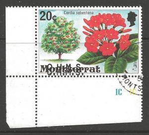 MONTSERRAT SGO20a 1980 20c FLOWERS WITH DOUBLE OVERPRINT FINE USED