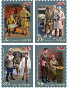 Russia 2022 WWII Military uniform of 1942 set of 4 stamps MNH