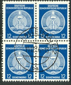 GERMANY DDR 1954-56 12pf ARMS Official Block of 4 Sc O20 CTO HALLE Used