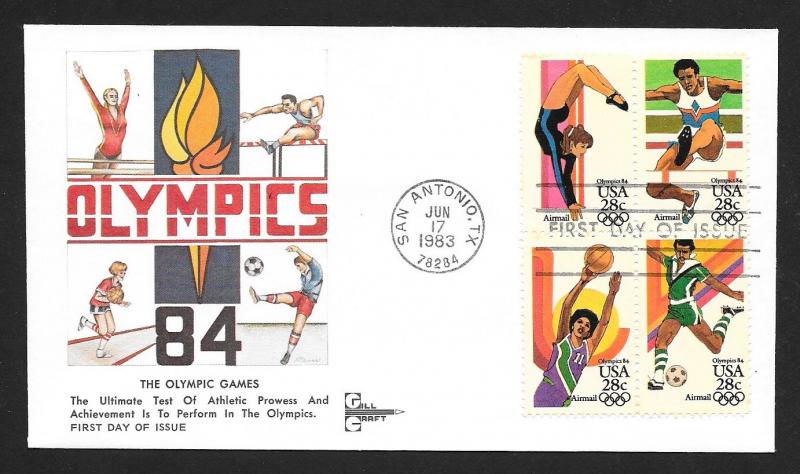 UNITED STATES FDC 28¢ Olympics BLOCK 1983 Gill Craft