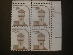 Scott 1604, 28c Fort Nisqually, PB4 #38772 UR, shiny, MNH Americana