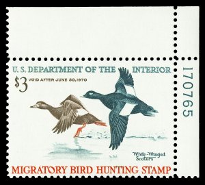 Scott RW36 1969 $3.00 Duck Stamp Mint Plate # Single VF OG NH Cat $65