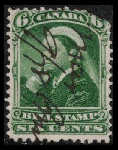 CANADA 1868 QUEEN VICTORIA 6c GREEN #FB43 THIRD BILL STAMP ISSUE, SEE SCAN