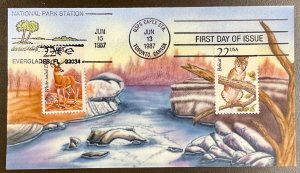 2317 & 2332 Ham hand painted White tailed Deer & Bobcat FDC #201 of 225 1987