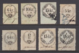 Austria, Bft 4/138 used 1854-66 Revenues, 8 different values, fresh, sound