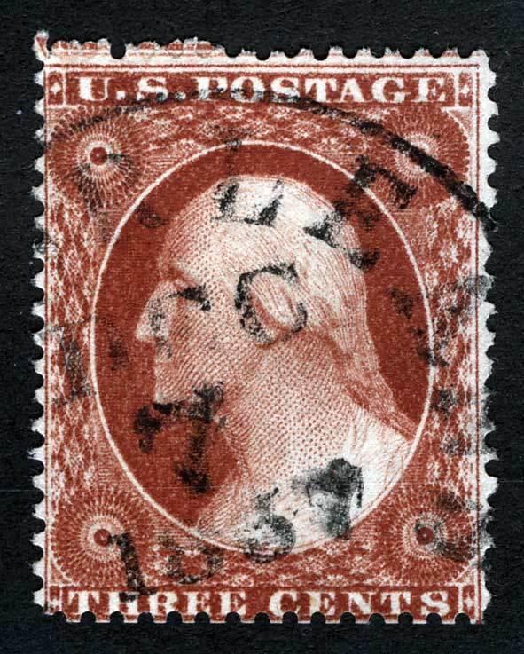 US Sc 25 Type I Dec 7 1857 Year Dated CDS Cancel 3 Full Framelines