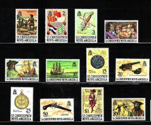 St. Kitts-Nevis-Sc#206a-22a- id7-unused NH definitive set-Ships-Pirates-wmk-1973