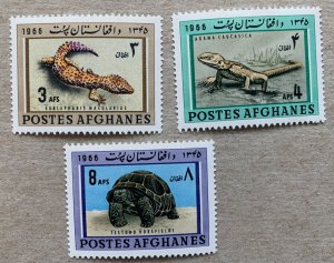 Afghanistan 1966 Reptiles, MNH.  Scott 724-726, CV $3.75. Gecko, lizard turtle