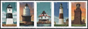 U.S.#5621-5625 Mid-Atlantic Lighthouses 55c FE Horiz.  Strip of 5, MNH.