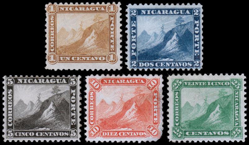 Nicaragua Scott 3-7 (1869-71) Mint H G-F-VF Complete Set, CV $117.50 B