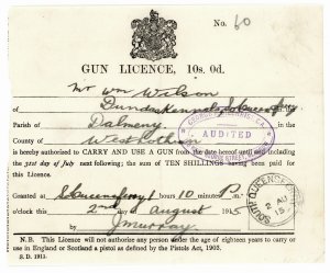 (I.B) George V Revenue : Gun Licence 10/- (1915)