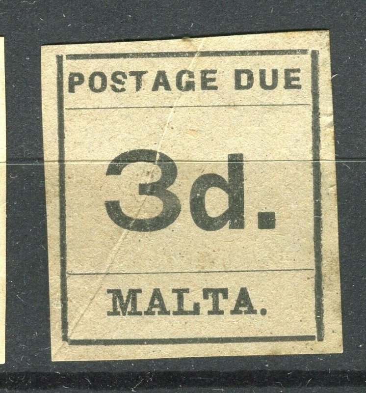 MALTA; 1925 early Imperf Postage Due issue Mint unused 3d. value
