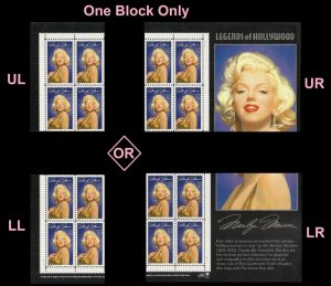 US 2967 Legends of Hollywood Marilyn Monroe 32c plate block 4 S11111 MNH 1995