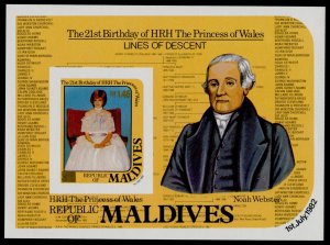 Maldives 1056 imperf gold o/p MNH Princess Diana, Noah Webster