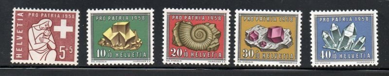 Switzerland Sc B272-76 1958 Pro Patria, Minerals, stamp set mint NH