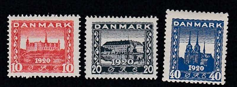 Denmark # 156-158, Castles, Mint Light Hinged, 1/2 Hinged Cat.