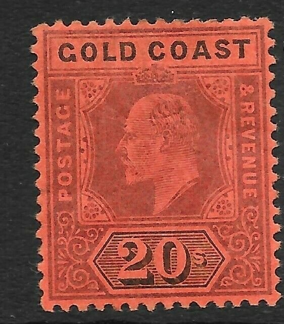 GOLD COAST SG48 1902 20/= PURPLE & BLACK ON RED MTD MINT
