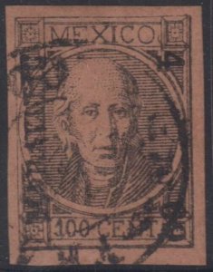 MEXICO 1868 HIDALGO Sc 64a Foll 72pv NO PERIOD AFTER 100, MARAVATIO USED CV$350