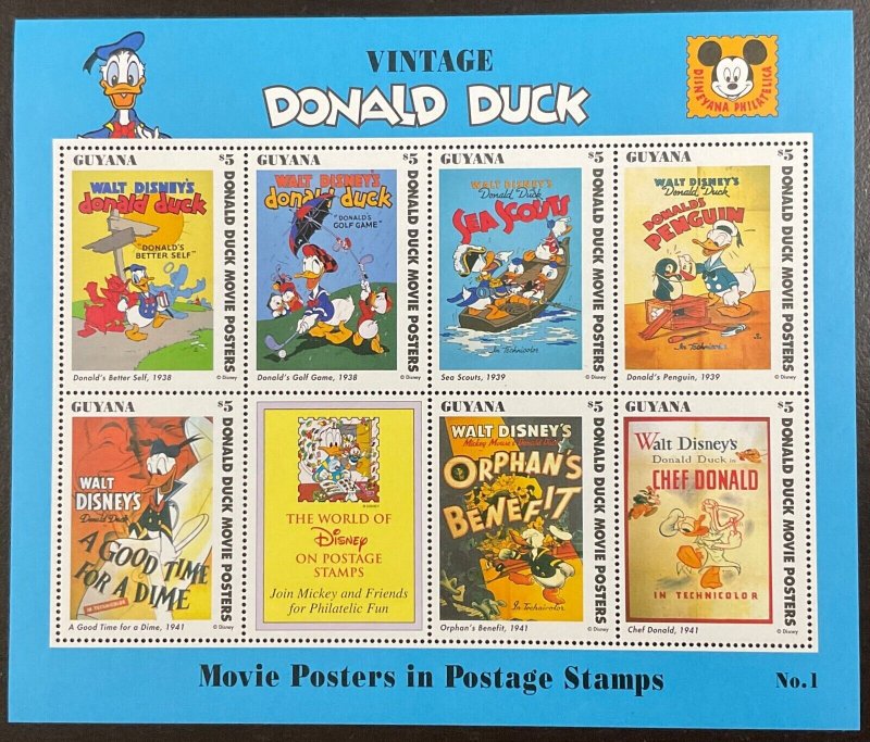 Guyana Disney Vintage Donald Duck Sheet of 8  1994