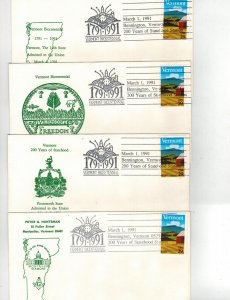 1991 VERMONT 2533 PETER HUNTSMAN SET OF 4 BENNINGTON PICTORIAL CANCELS