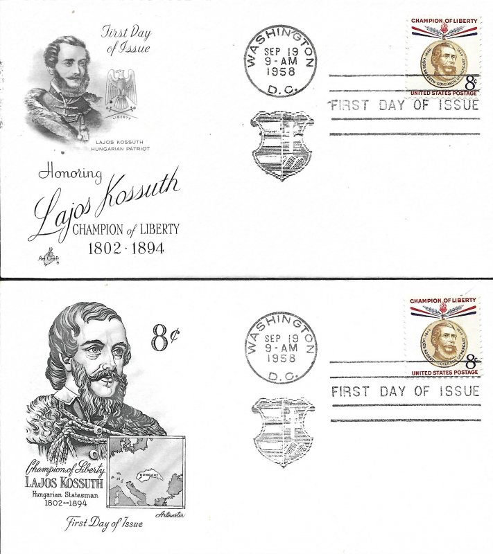 1958 FDC, #1118, 8c Lajos Kossuth, Art Craft & Artmaster