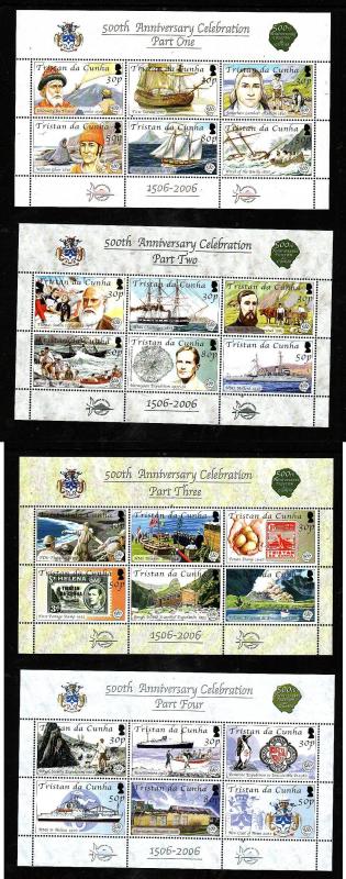 Tristan da Cunha-Sc#787-90-four Unused NH sheets-Discovery of island-Ships-2006-