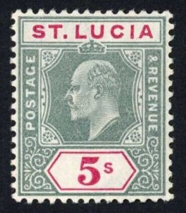 St Lucia SG76 5/- Green and Carmine Top and Key Value M/M Cat 85 pounds