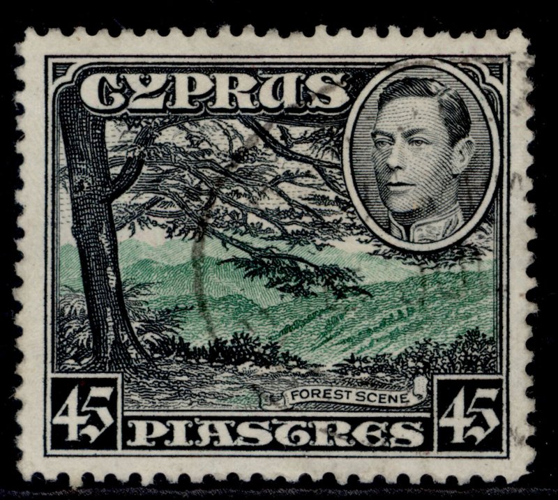 CYPRUS GVI SG161, 45pi green & black, FINE USED.