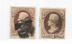 U.S. #146 & #157 The 1870 & 1873  Jackson 2 Cent  Banknotes Used CV $42.50