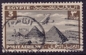 Egypt, 1933, Airmail - Airplane over Pyramids of Giza, 3m, sc#C8, used**