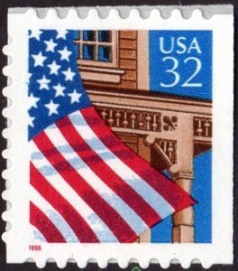 U.S.#2921 Flag Over Porch 32c Booklet Single, MNH.  Perf 9.8, Dated Red 1996