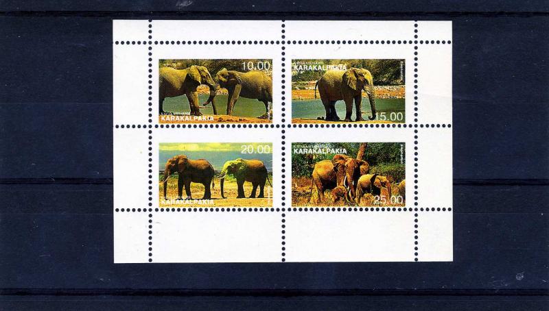 Karakalpakia 1997 (Russia local Stamp Issues) Elephants Sheet Perforated mnh.vf