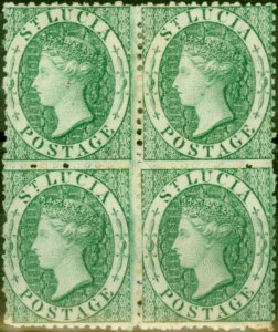 St Lucia 1863 (6d) Emerald Green SG8x Wmk Reversed Fine MM Block of 4 Scarce (2)