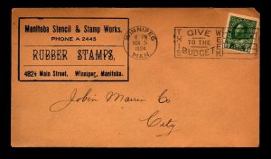 Canada 1924 Manitoba Stencil & Stamp Works Advert Cover - L12243