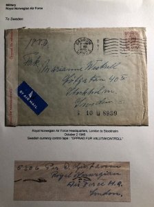 1945 Royal Norwegian Air-force Barrow England Cover To Stockholm Sweden