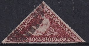 CAPE OF GOOD HOPE 1863 1d deep brown-red fine used with - 34259