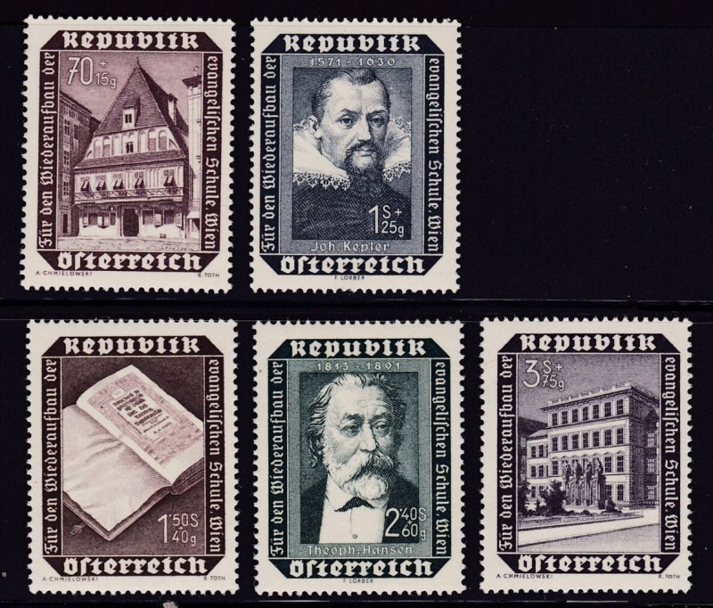 Austria 1953 B281-B285 Semi-Postal Lutheran School Reconstruction (5) VF/NH