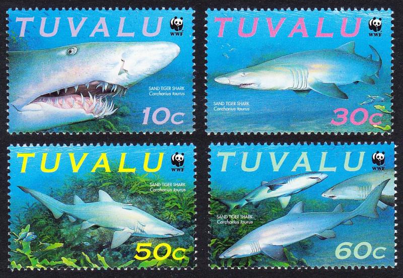 Tuvalu WWF Sand Tiger Shark 4v SG#872-875 MI#862-865 SC#816 a-d