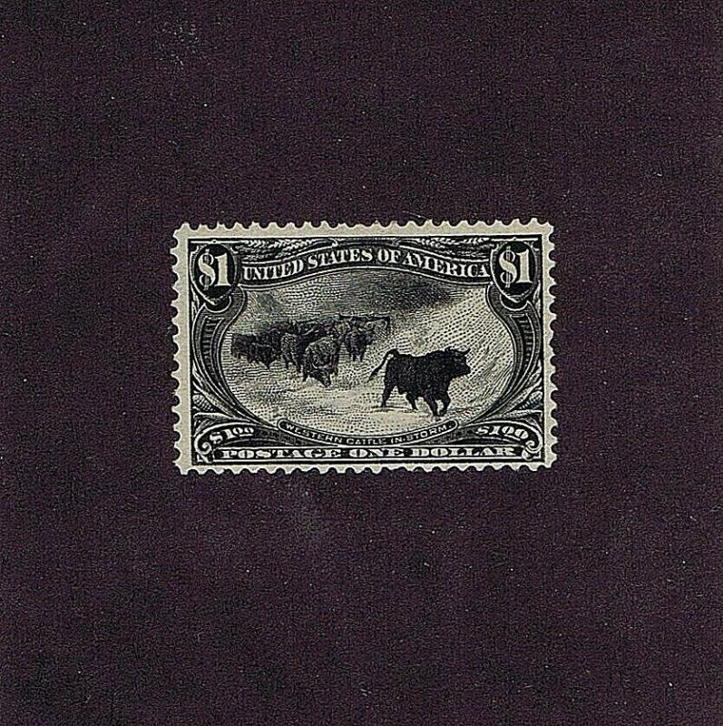 SC# 292 UNUSED, ORIGINAL GUM, HINGED, $1 WESTERN CATTLE IN STORM ,1898, F-VF