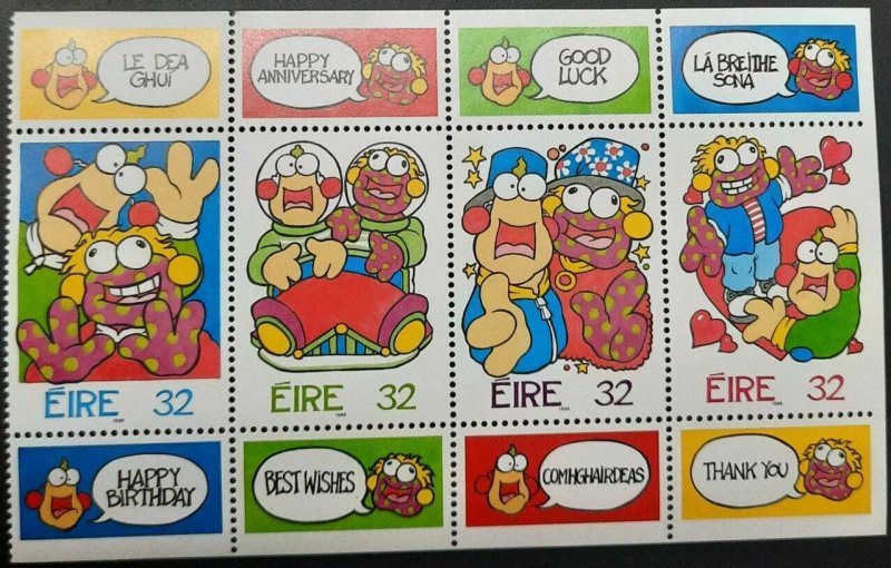 A) 1996, IRELAND, GREETING STAMPS, CARTOON, ZIG AND ZAG, IMPERFORATE TOP AND BOT