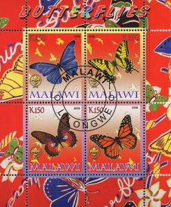 Malawi stamps butterflies Souvenir Sheet of 4 stamps 