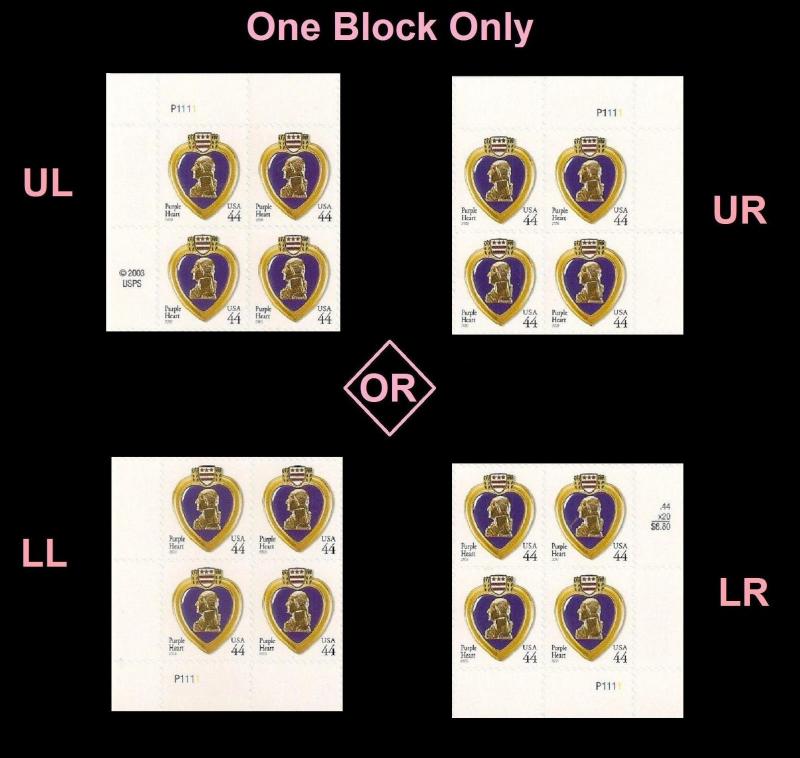 US 4390 Purple Heart 44c plate block MNH 2009