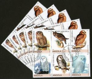 Angola 2000 Birds Snowy Owl Long Ear Owl Setenant BLK/6 Cancelled X5 # 13485