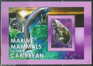 ST. KITTS 2014 MARINE MAMMALS OF THE CARIBBEAN SOUVENIR  SHEET  MINT NH