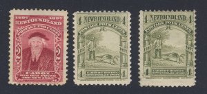 3x Newfoundland MH stamps; #62-2c 2x#64-4c All are MH F/VF Guide Value = $26.00